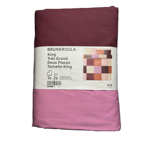 Ikea BRUNKRISSLA King Duvet Cover w/2 Pillowcases Bed Set Checked Pink - NEW